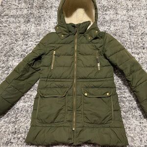 J. Crew Cream and Dark Green Outerwear